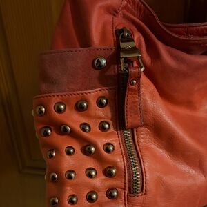 B. Makowsky Red Studded Leather Shoulder Bag